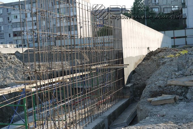 Применение стеклопластиковой арматуры "ROCKBAR" в строительстве опорной стены берегоукрепления, г. Новороссийск.